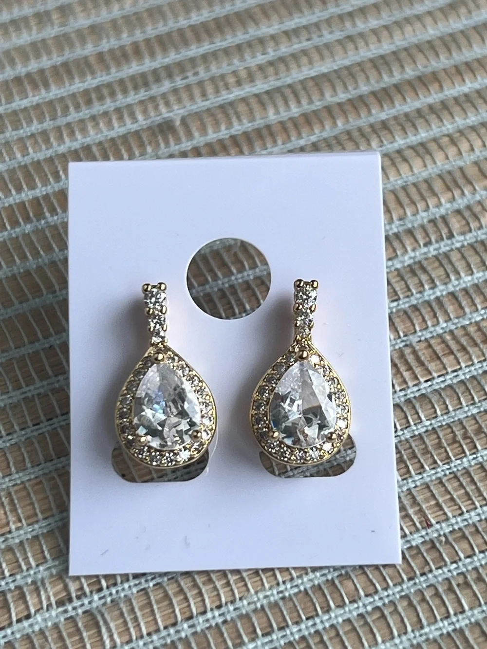 ⭐️- Gold Teardrop Crystal Halo Earrings with pavé accents